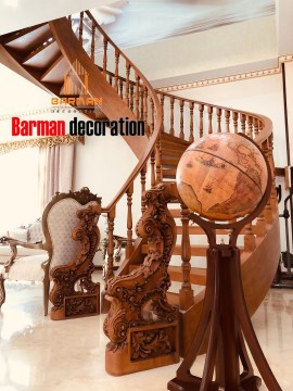 پله گرد نرده چوب راش